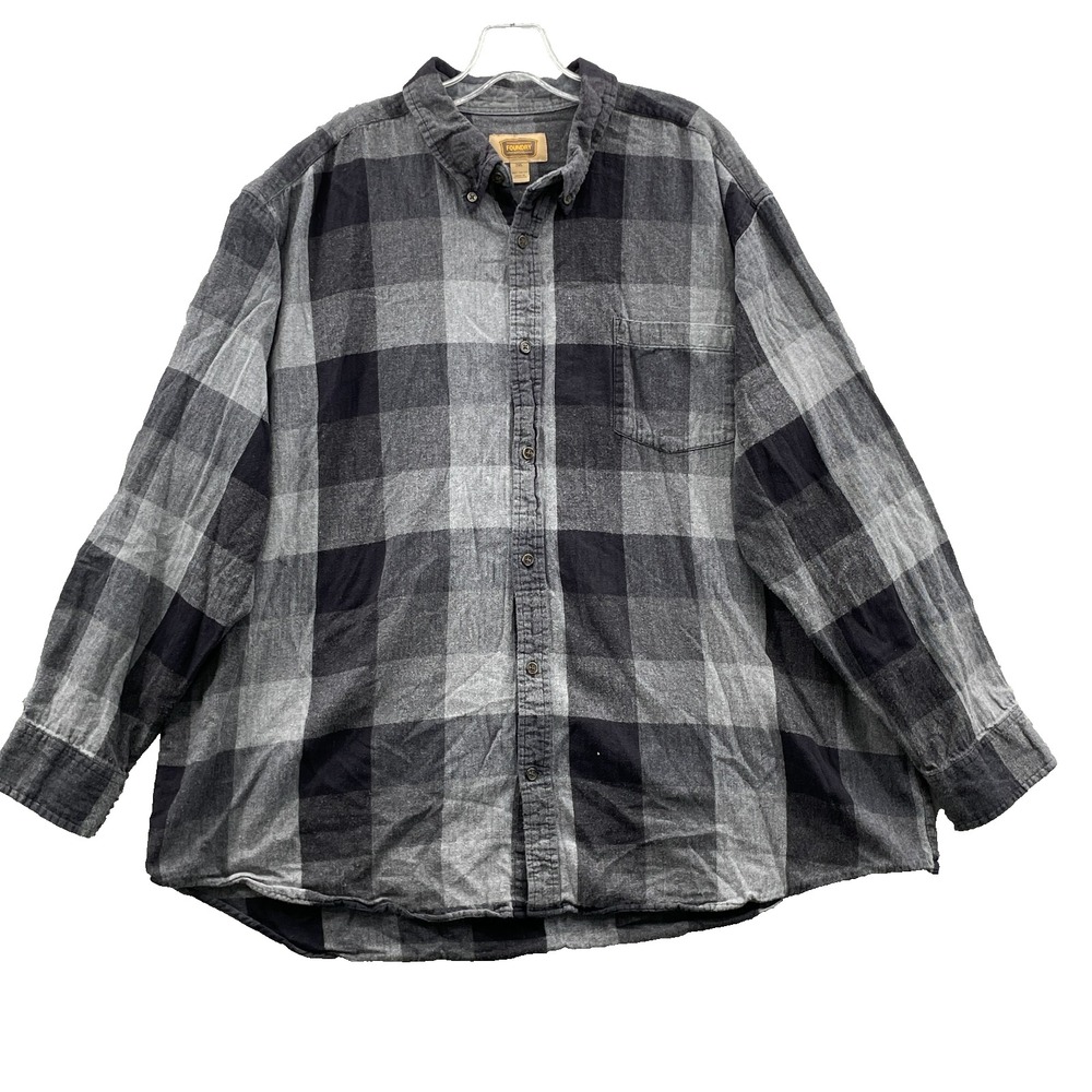 Foundry Flannel Shirt Men 2XL Gray Plaid Workwear Gorpcore Y2k Cabin Grunge 90s